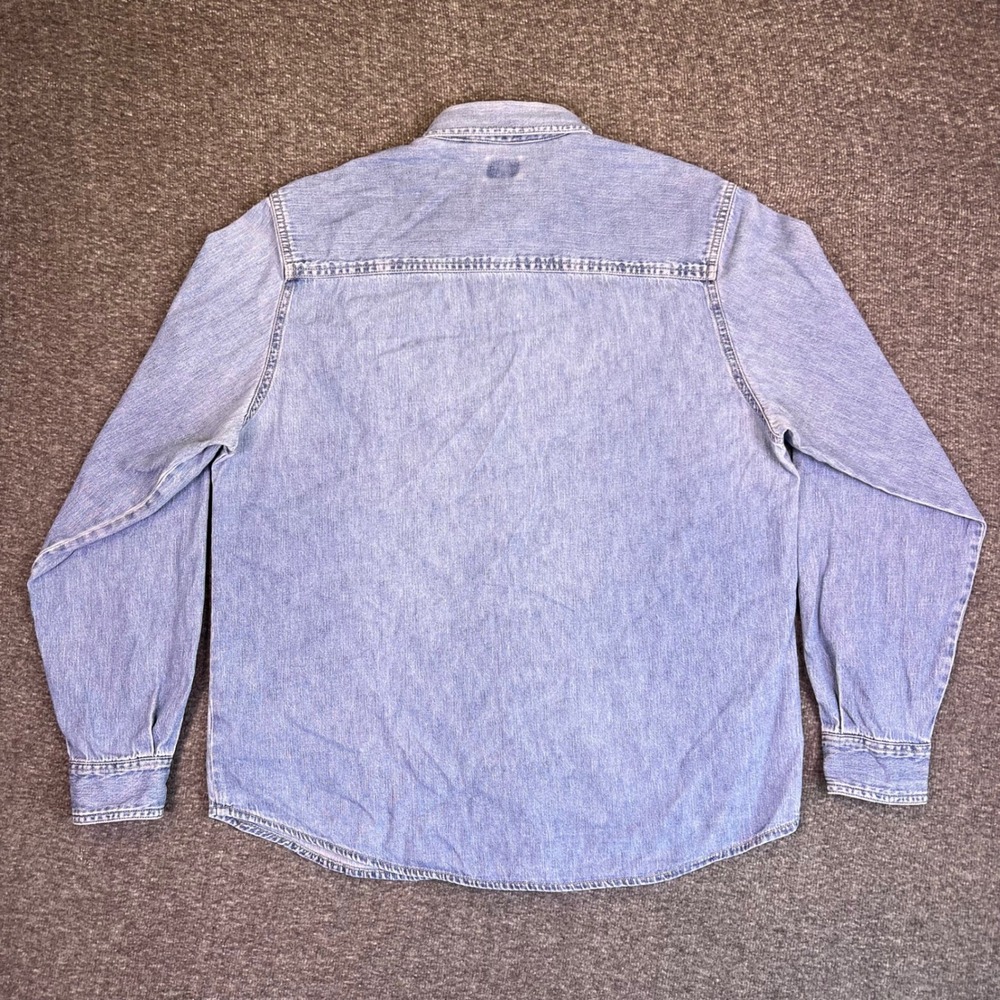 Vintage 90s Lee Denim Shirt Womens M Long Sleeve Button Up Classic Cotton Pocket - Picture 2 of 14
